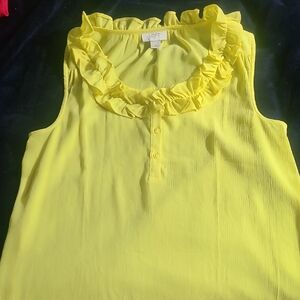 LOFT Vibrant Yellow Ruffle Neck Blouse